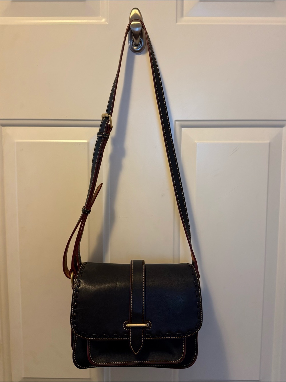 Dooney & Bourke Florentine Leather Binocular shoulder/Crossbody bag- Navy - Picture 4 of 16